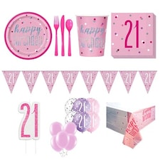 Pink Glitz 21st Birthday 16 Person Deluxe Party Pack