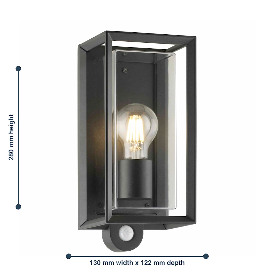 image 1 of Brandon - Black Motion Sensor Outdoor Wall Light | Black | Clear | 1