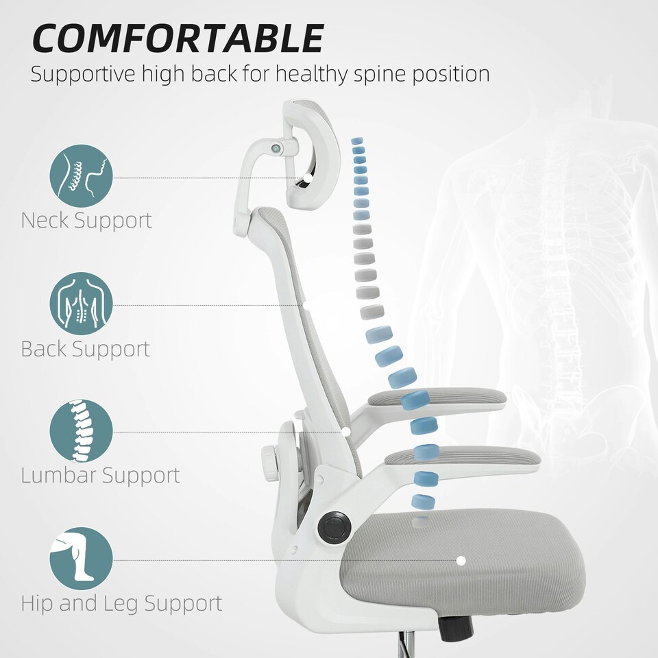 image 1 of HOMCOM Executive Mesh Office Chair with Headrest, Lumbar Support, Grey Grey