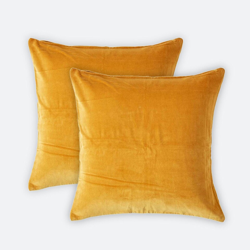 image 1 of Homescapes Set of 2 Mustard Velvet Cushion Covers - 40 x 40 cm Yellow