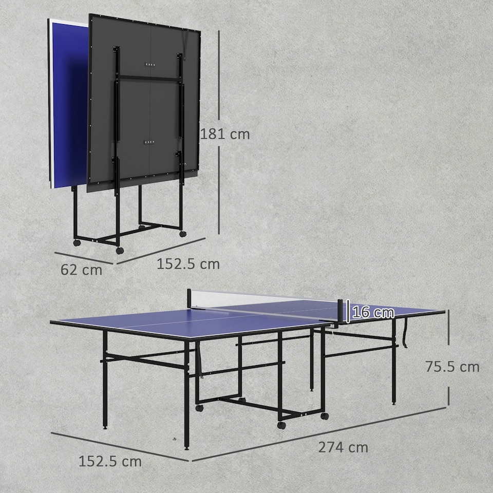 image 1 of SPORTNOW 9FT Holding Tennis Table w/ Four Wheels, for Indoors, Blue