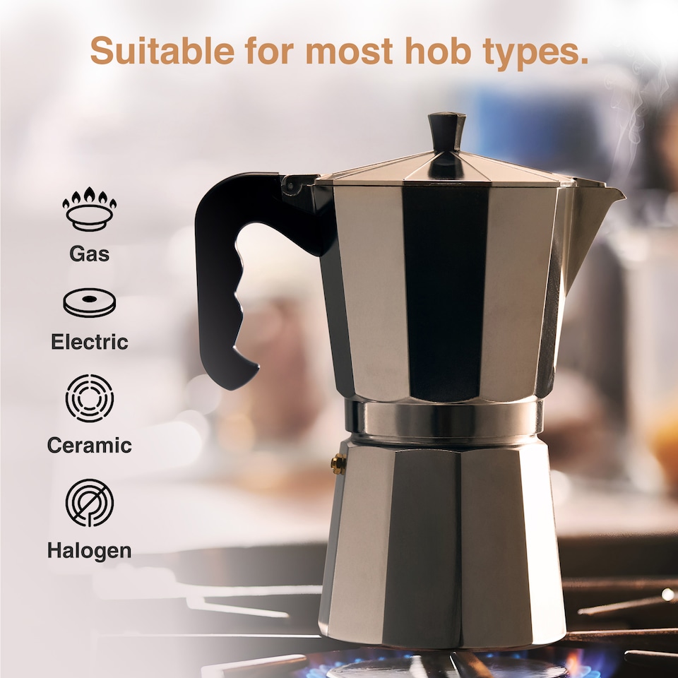 image 1 of VonShef Stovetop Coffee Maker, 12 Cup Moka Pot with Replacement Gasket