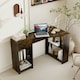 image 3 of COSTWAY L-Shaped Computer Desk Corner Table w/Storage Brown Brown