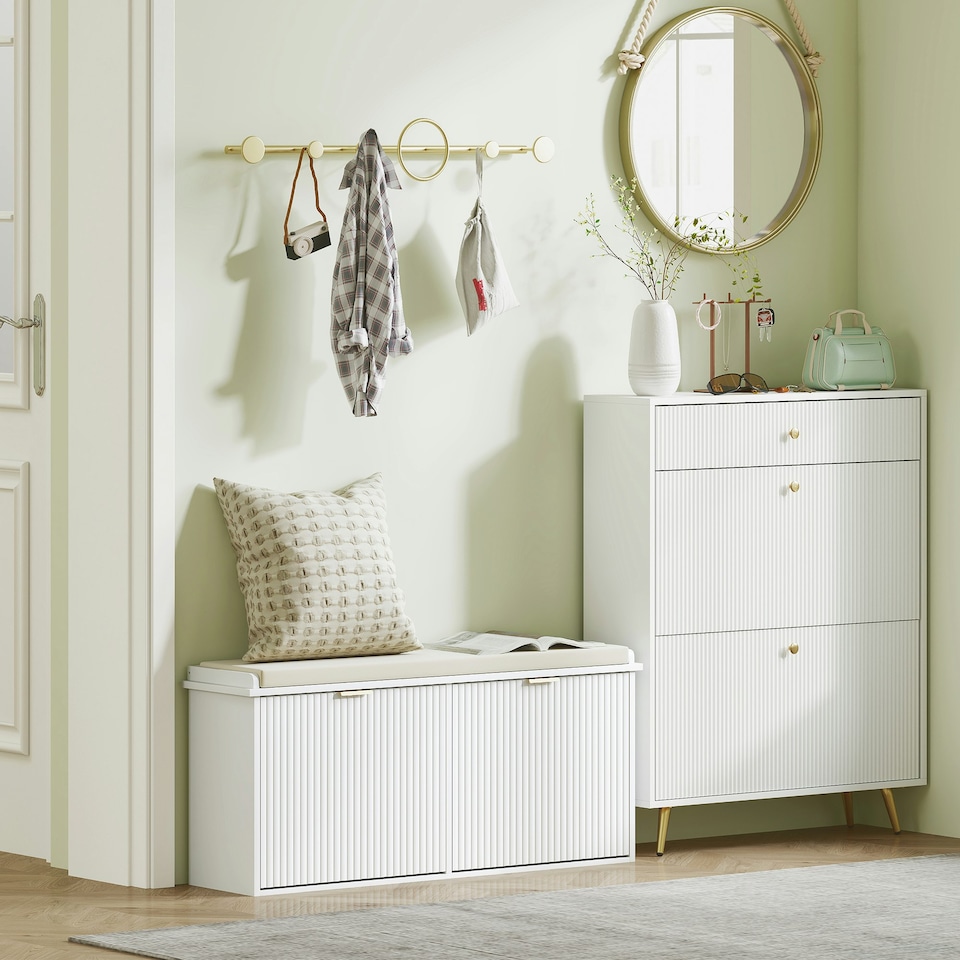 image 1 of HOMCOM Shoe Storage Bench with Cushion and Flip-Drawer White