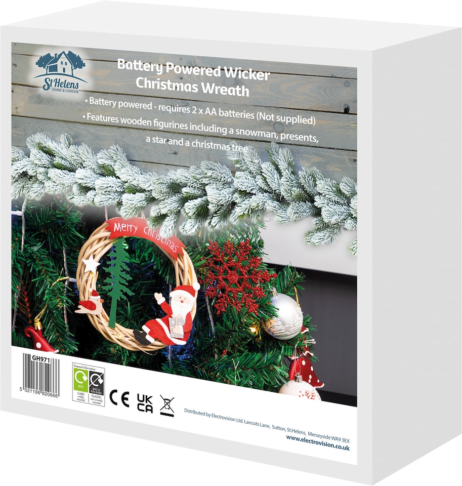 image 1 of Natural Colour  Hanging Wicker  Wreath With Santa-