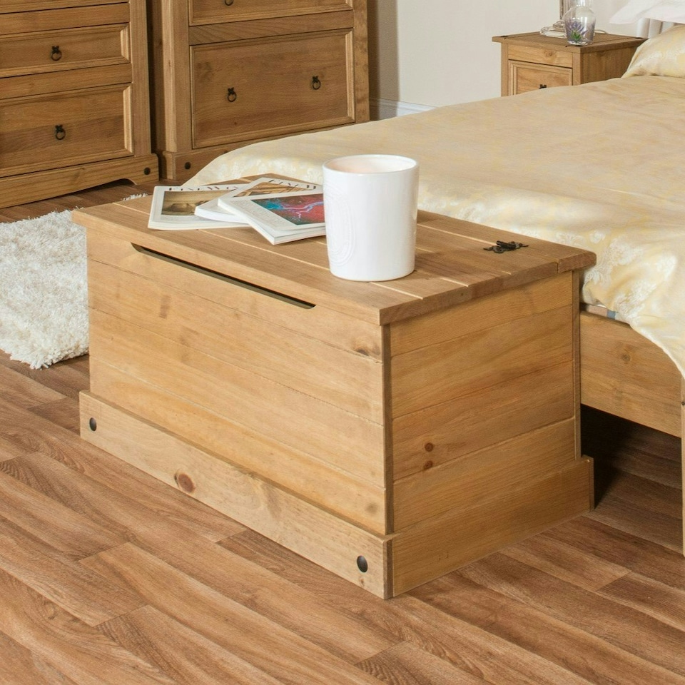 image 1 of Corona Storage Trunk - Solid Pine Construction with Metal Hardware and Practical Bedroom or Living Room Storage | Brown | Antique Wax | One Size | 1