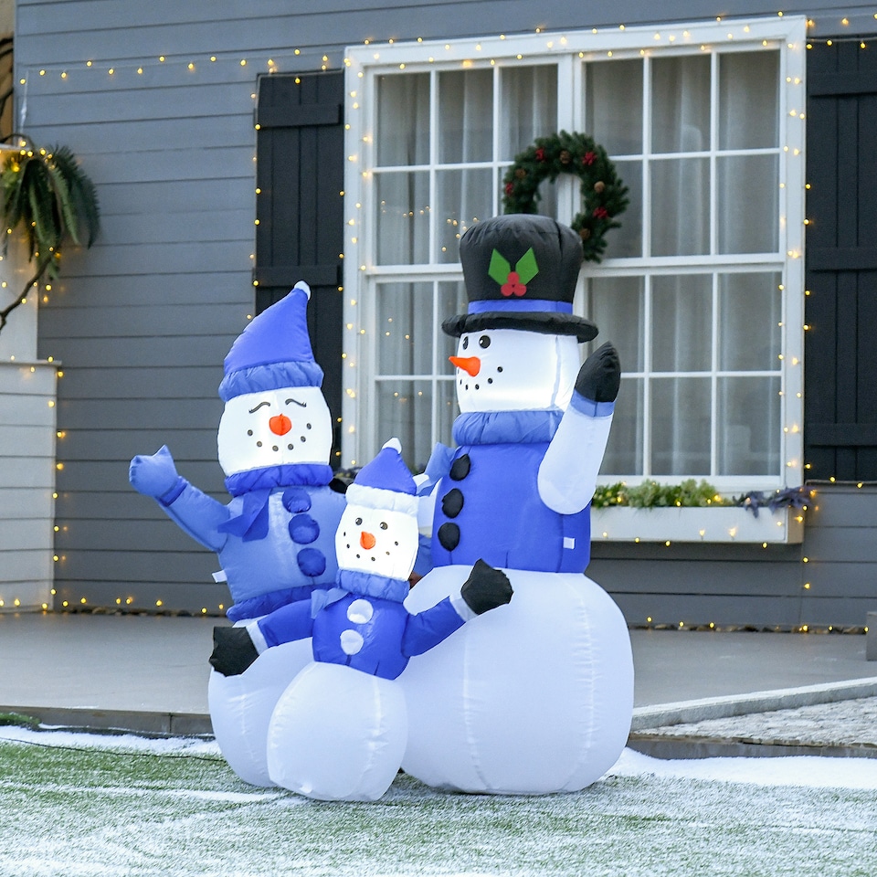 image 1 of HOMCOM 4ft Inflatable Christmas Snowmen Family Xmas LED Outdoor Indoor Holiday Decorations Yard
