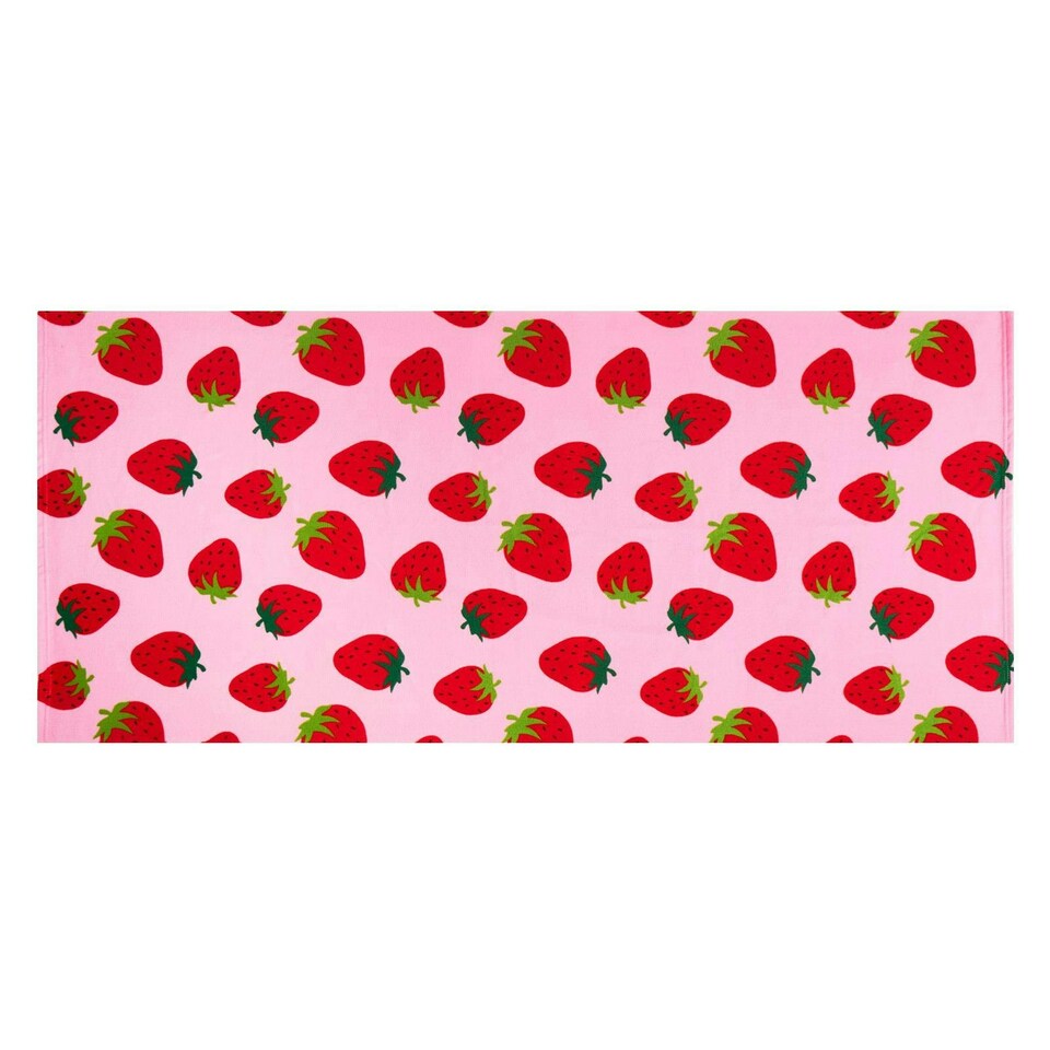 image 1 of OHS Strawberry Print Microfibre Absorbent Holiday Beach Bath Towel, 71x152cm - Pink