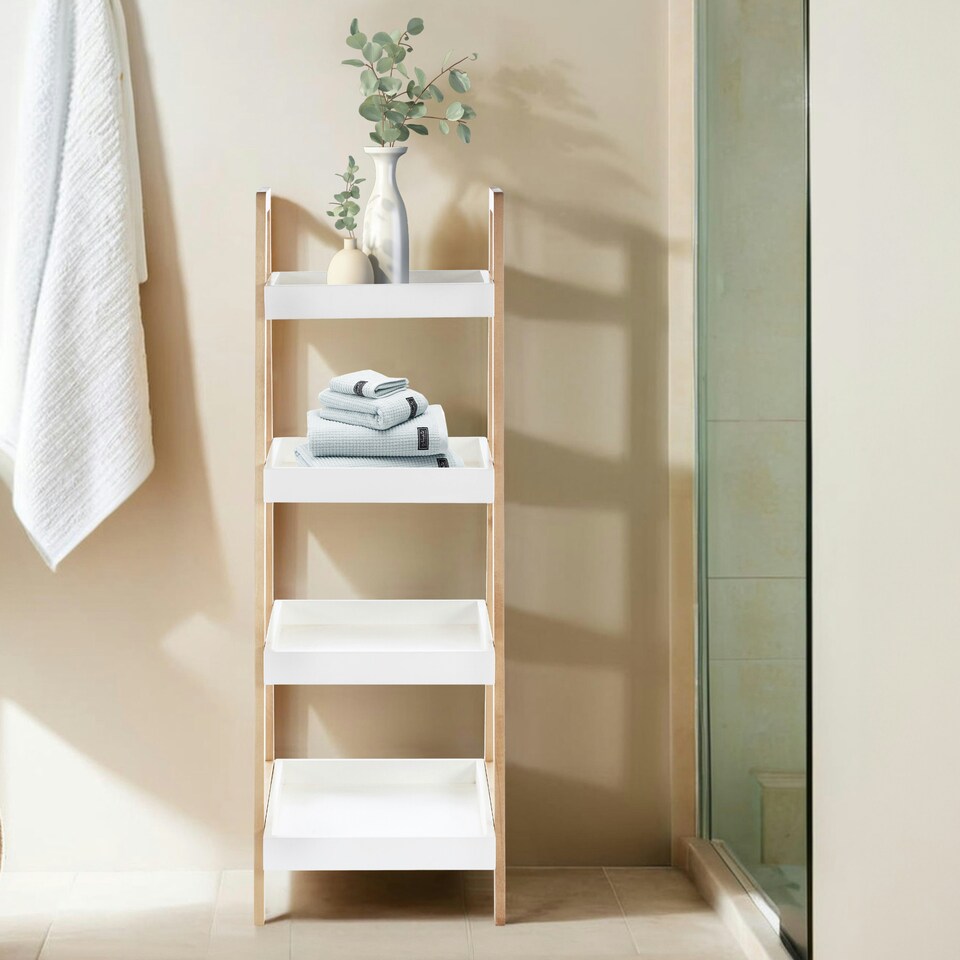 image 1 of Interiors By Premier Contemporary Four Tier Birch Wood Bathroom Shelf Unit, Versatile Large Shelving Unit, Durable Shelf Cream