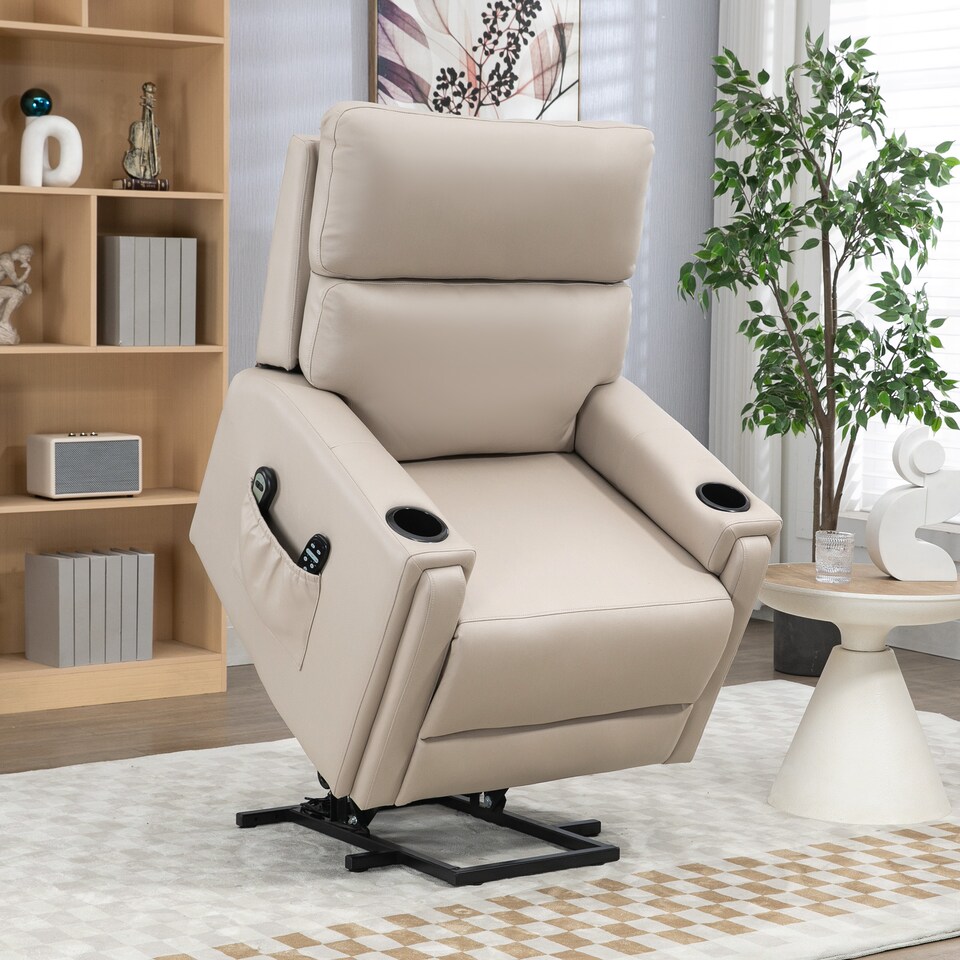 image 1 of HOMCOM Riser and Recliner Chair for the Elderly, Electric Microfibre Upholstered Lift Chair with Vibration Massage and Heat, Quick Assembly, Remote Control, Cup Holders, Side Pockets, Beige