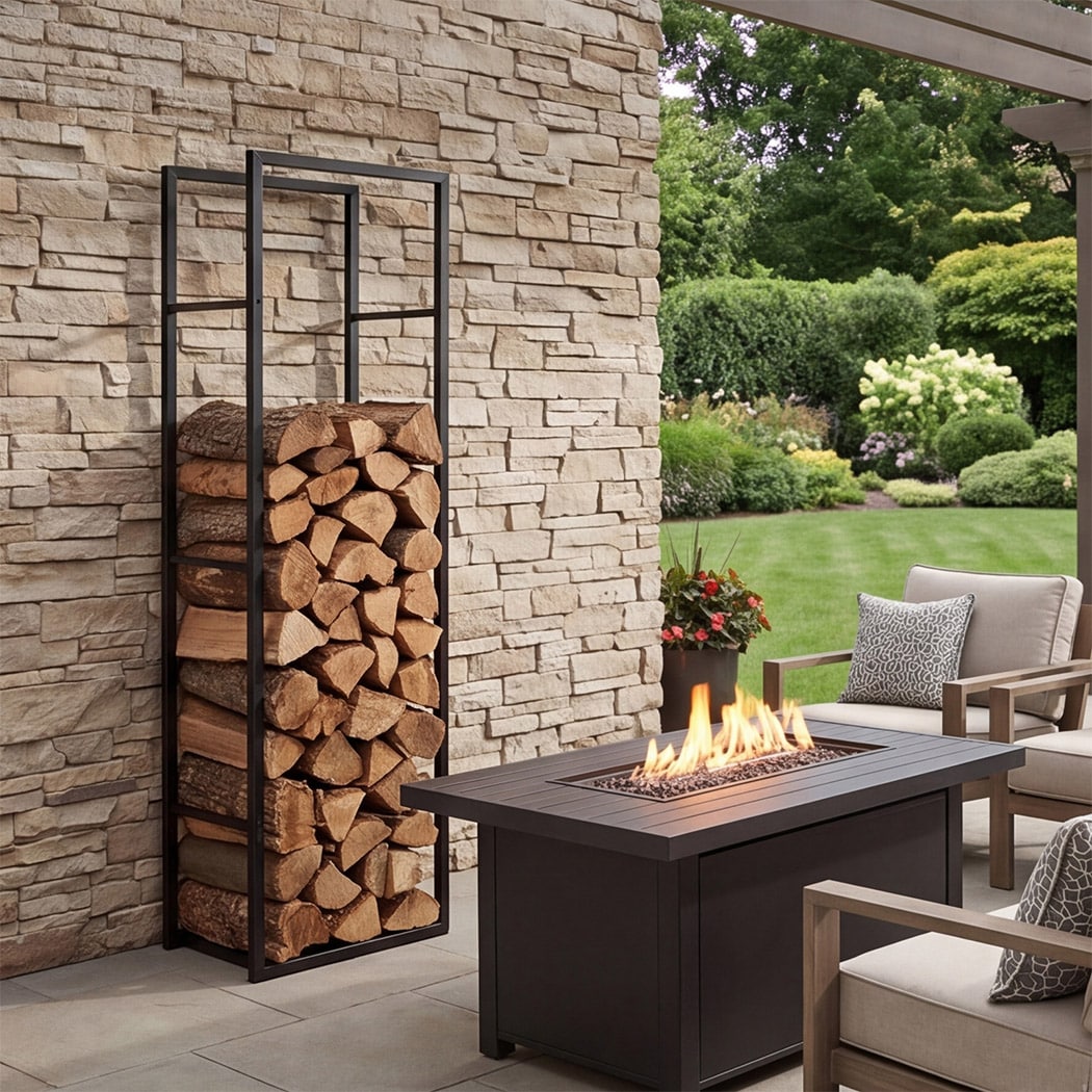 Levede Firewood Rack Steel Outdoor Storage Log Holder Fireplace 40 x 25 x 150cm