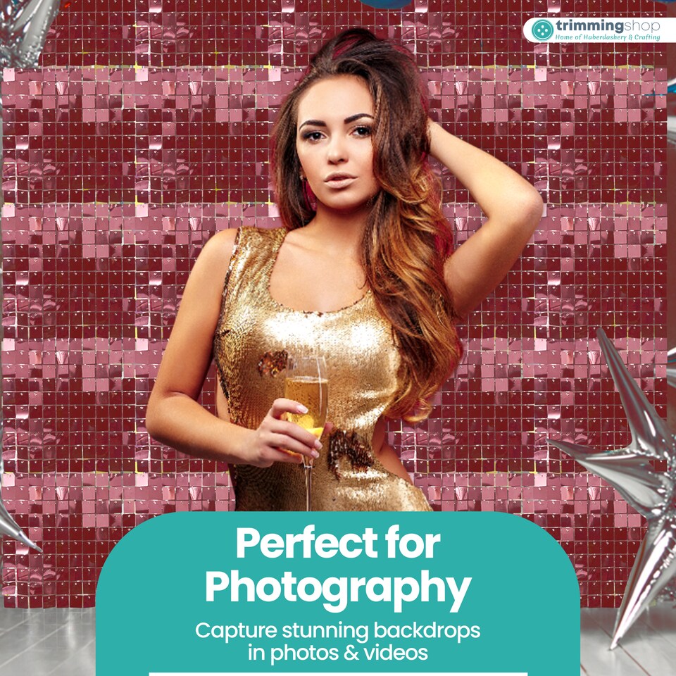 image 1 of 30cm x 30cm Shimmer Sequin Wall Panels, Reflective Square Backdrop Panel