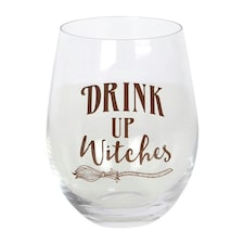 Drink Up Witches Stemless Glass (4/16) - Wax and Gems & Stones White
