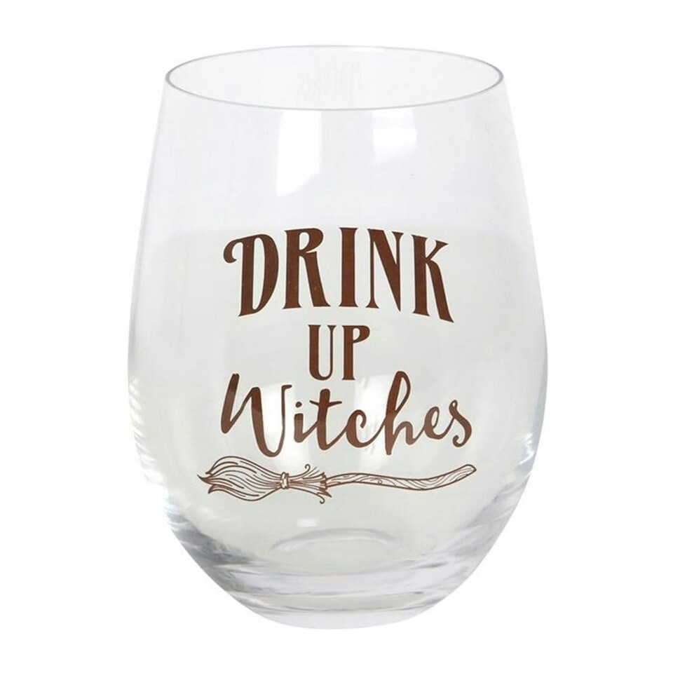 Drink Up Witches Stemless Glass (4/16) - Wax and Gems & Stones White