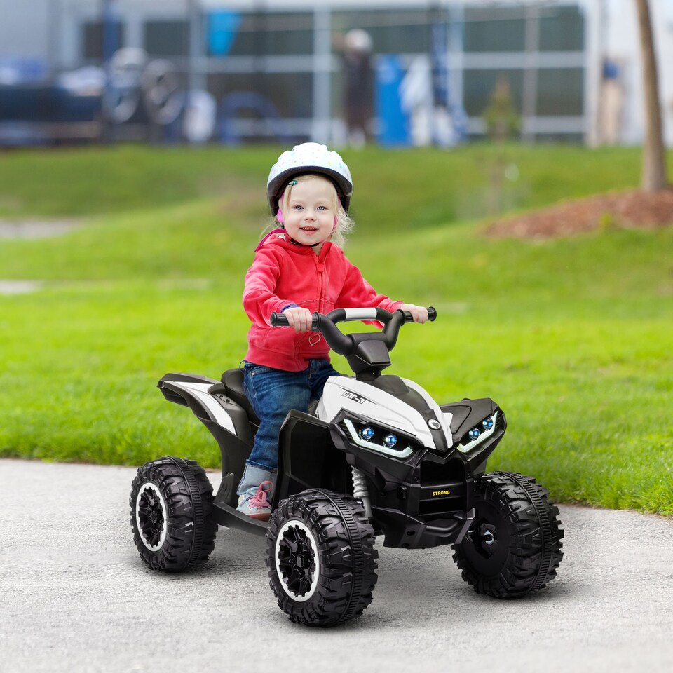 image 1 of HOMCOM 12V Electric Quad Bike for Kids Ride On Car ATV Toy, with Forward Reverse Functions, LED Lights, Music, for Ages 3-5 Years - White