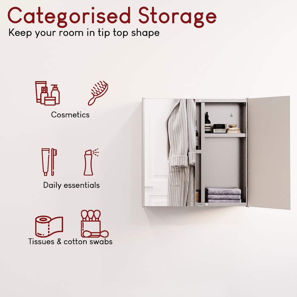 image 1 of Bath Vida Tiano Stainless Steel Mirrored Double Wall Mounted Bathroom Cabinet | Chrome | Stainless Steel | 1