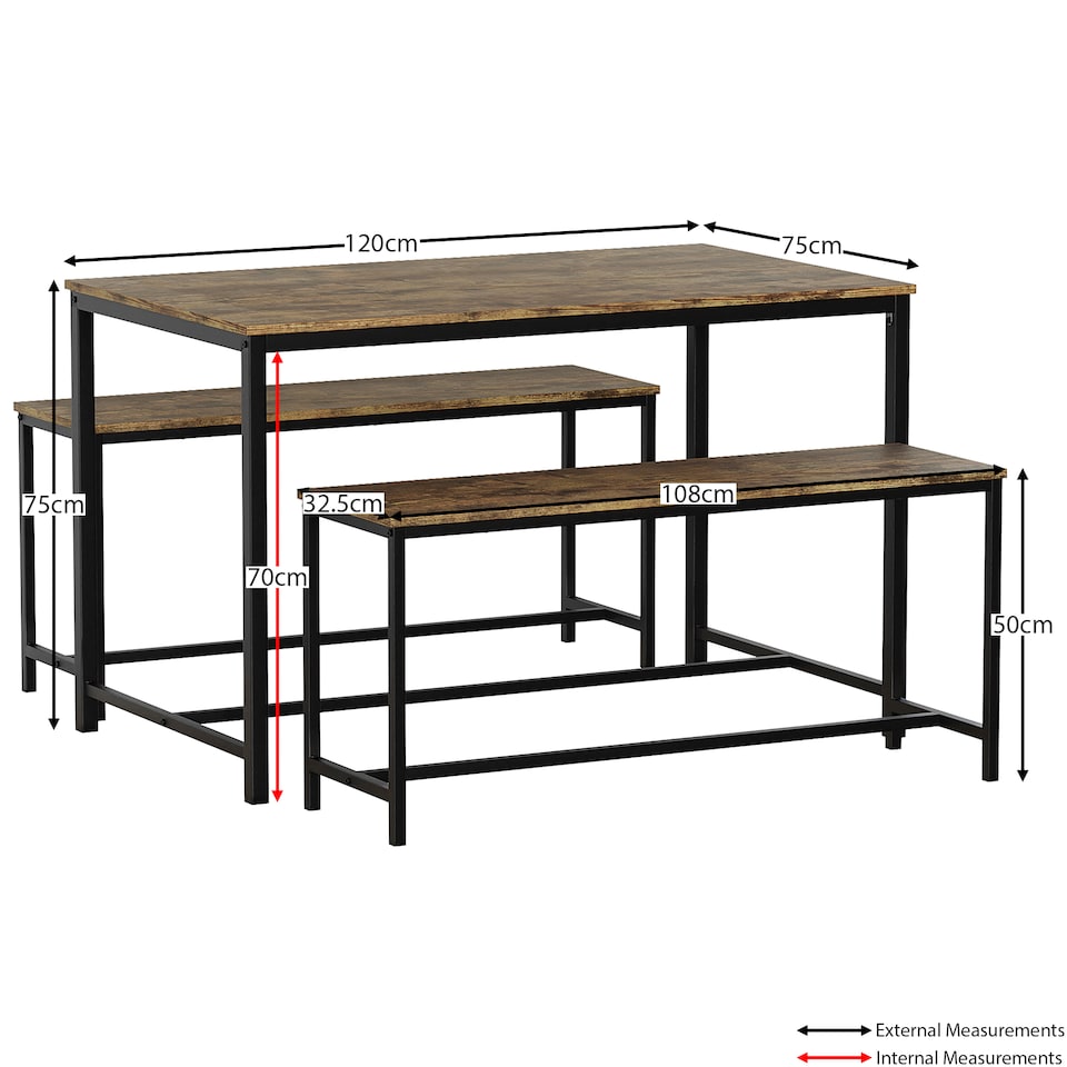 image 1 of Vida Designs Brooklyn 4 Seater Dining Set 3 Piece Table & Bench Set, Dark Wood