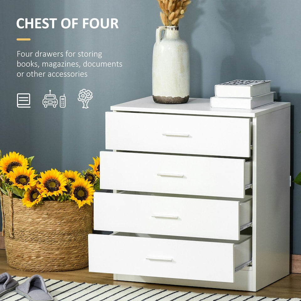 image 1 of HOMCOM Storage Cabinet Vertical Drawer Chest of 4 w/ Metal Rails
