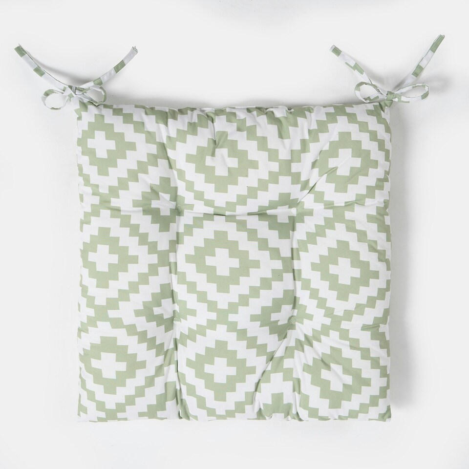 image 1 of OHS 2 x Geometric Waterproof Outdoor Garden Patio Deck Chair Tie Soft Comfy Cushion Filled Seat Pads Green | Sage | 40 x 40cm