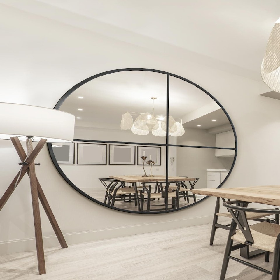 image 1 of The Fenestra - New Black XL Circular Window Metal Wall and Leaner Mirror 71" X 71" (180 x 180CM) Black
