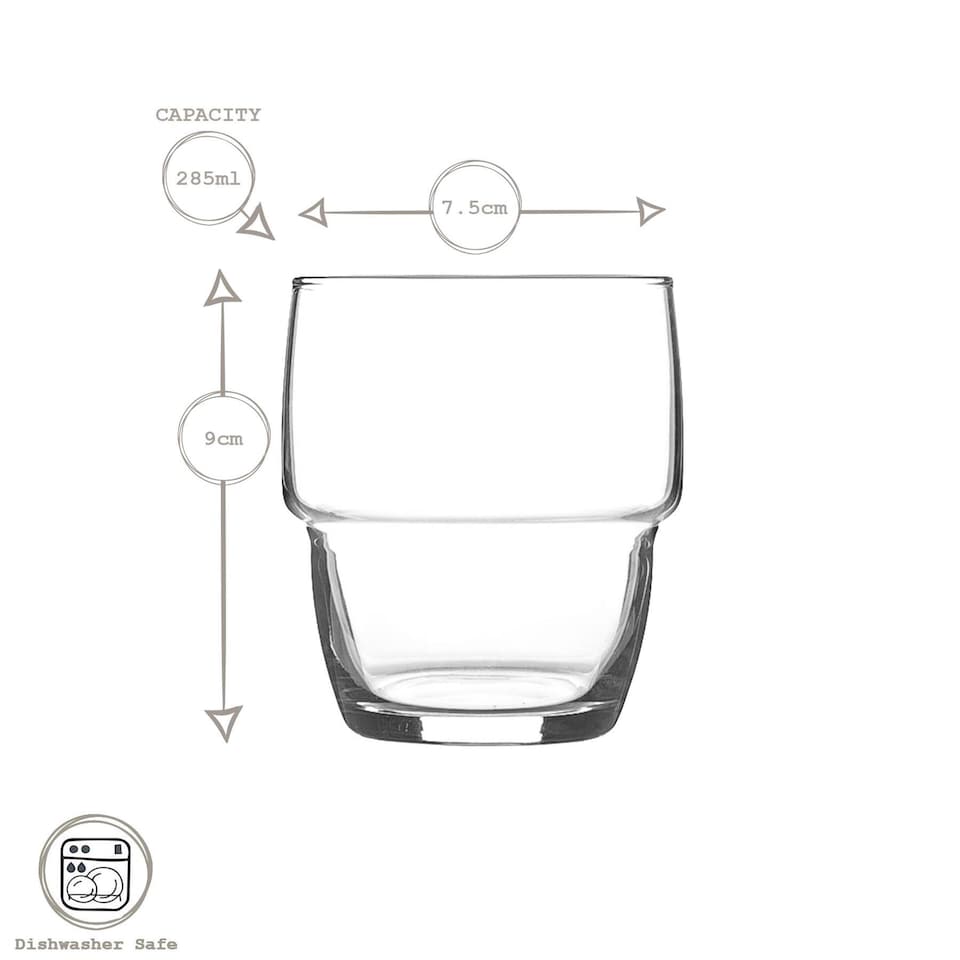 image 1 of LAV Galata Stacking Tumbler Glasses - 285ml - Clear - Pack of 6 | Clear | Clear