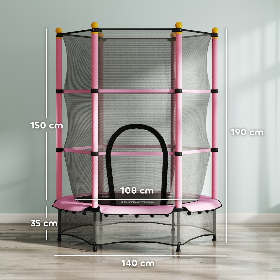 image 1 of HOMCOM 4.6FT Kids Trampoline with Enclosure Net for Ages 3-10 Years, Pink