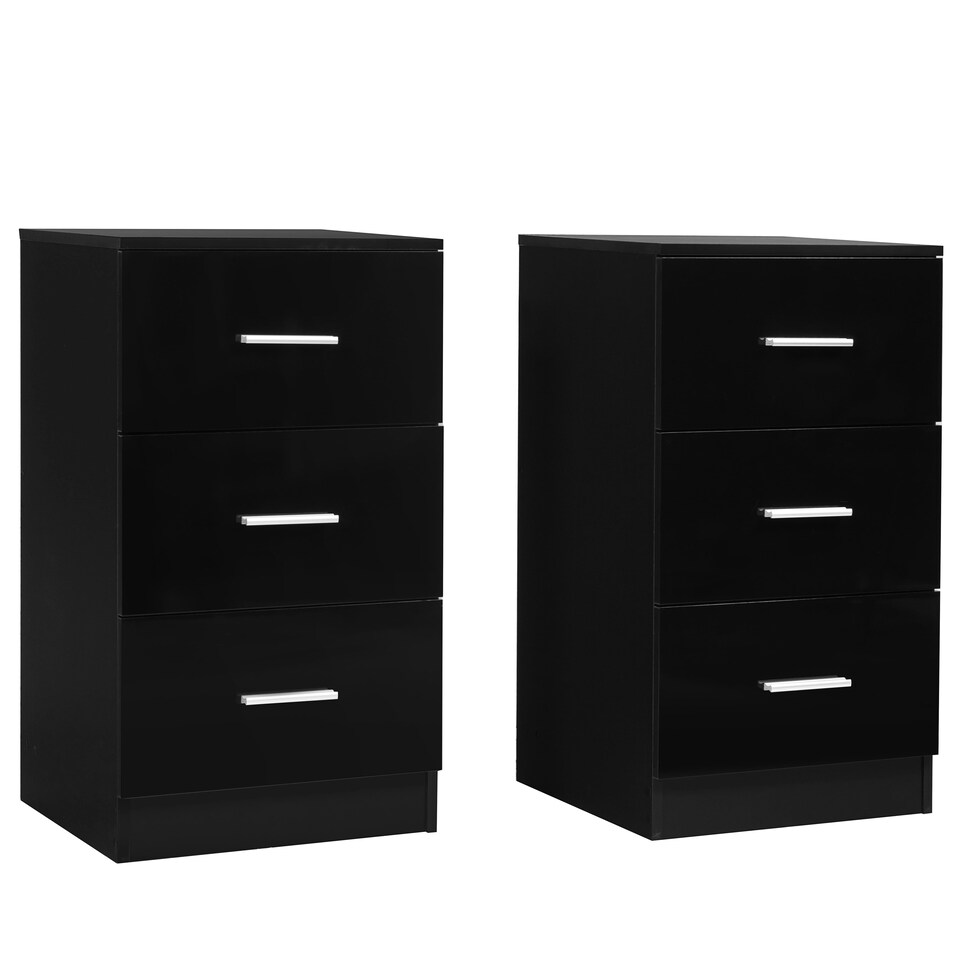 image 1 of COSTWAY 2Pcs NightStand 3-Drawer Chest Storage Dresser Black Black