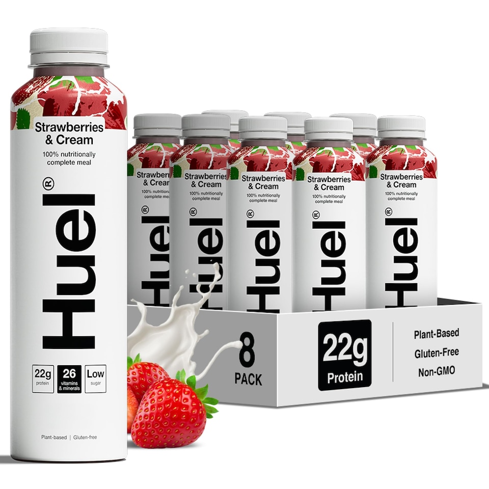 image 1 of Huel Ready-to-Drink Meal, Strawberries & Cream Protein Drink, 500ml Bottles (Pack of 8) - Protein Shakes, Pre-Portioned Meal, 20g of Protein per Bottle