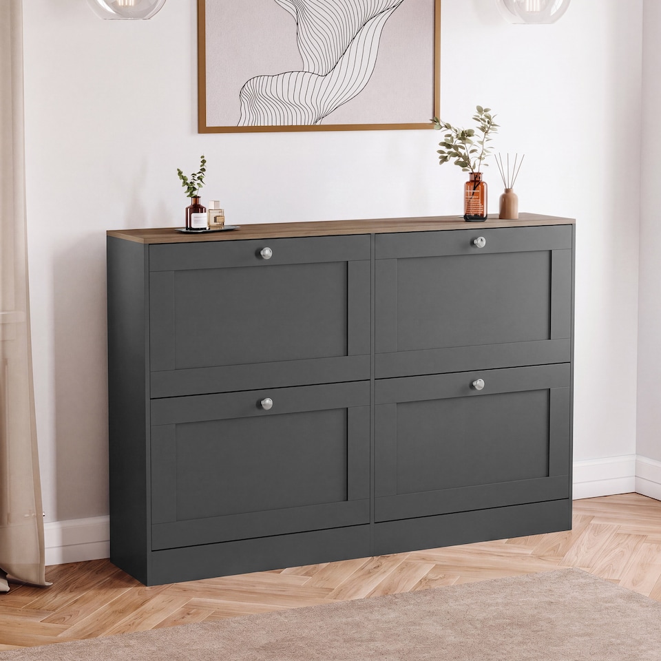 image 1 of Vida Designs Altino 4 Drawer Hallway Shoe Cabinet Storage Organiser Unit - Charcoal Grey & Oak