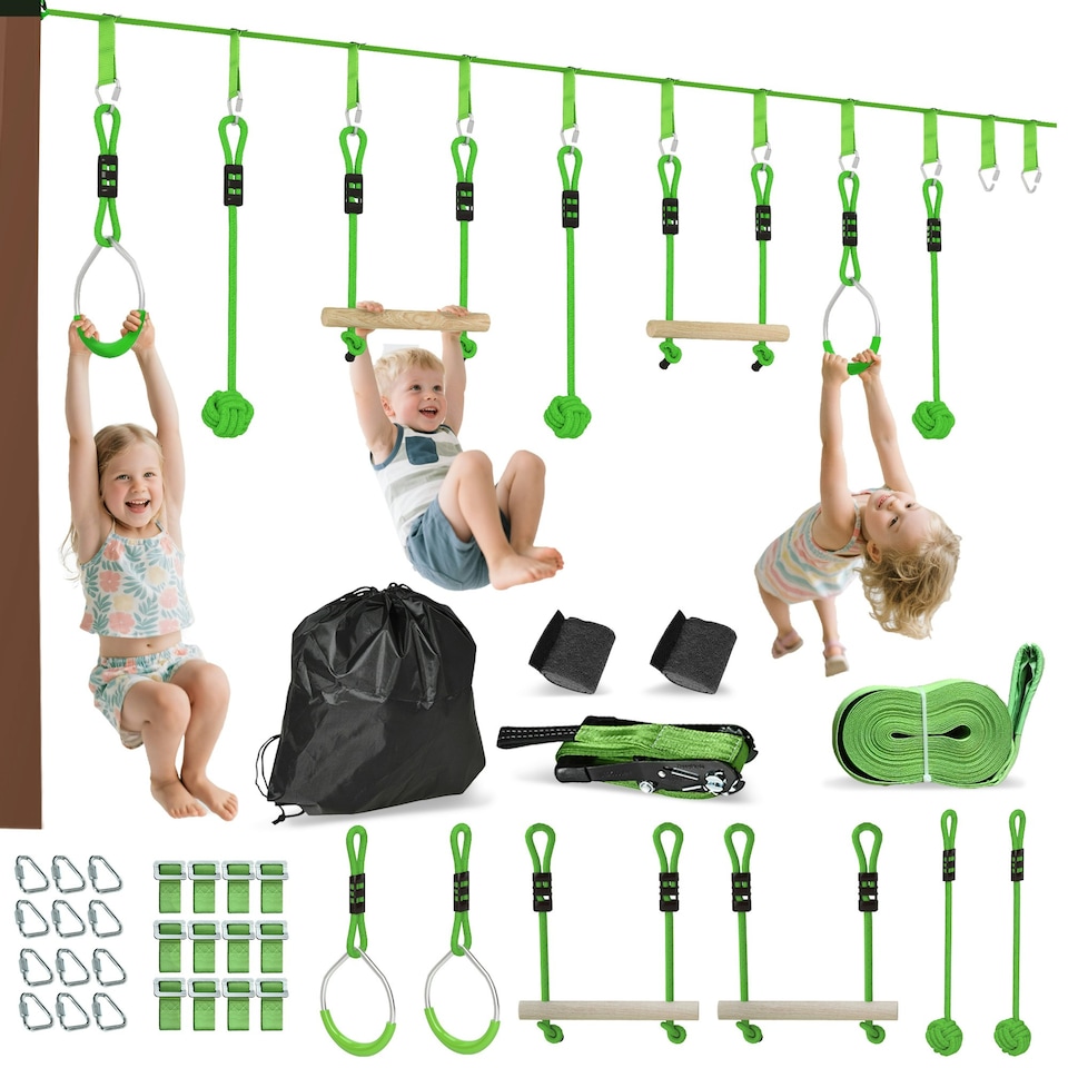 image 1 of AIYAPLAY Seven-Piece Kids Zip Line Kit for Garden, 10m Length
