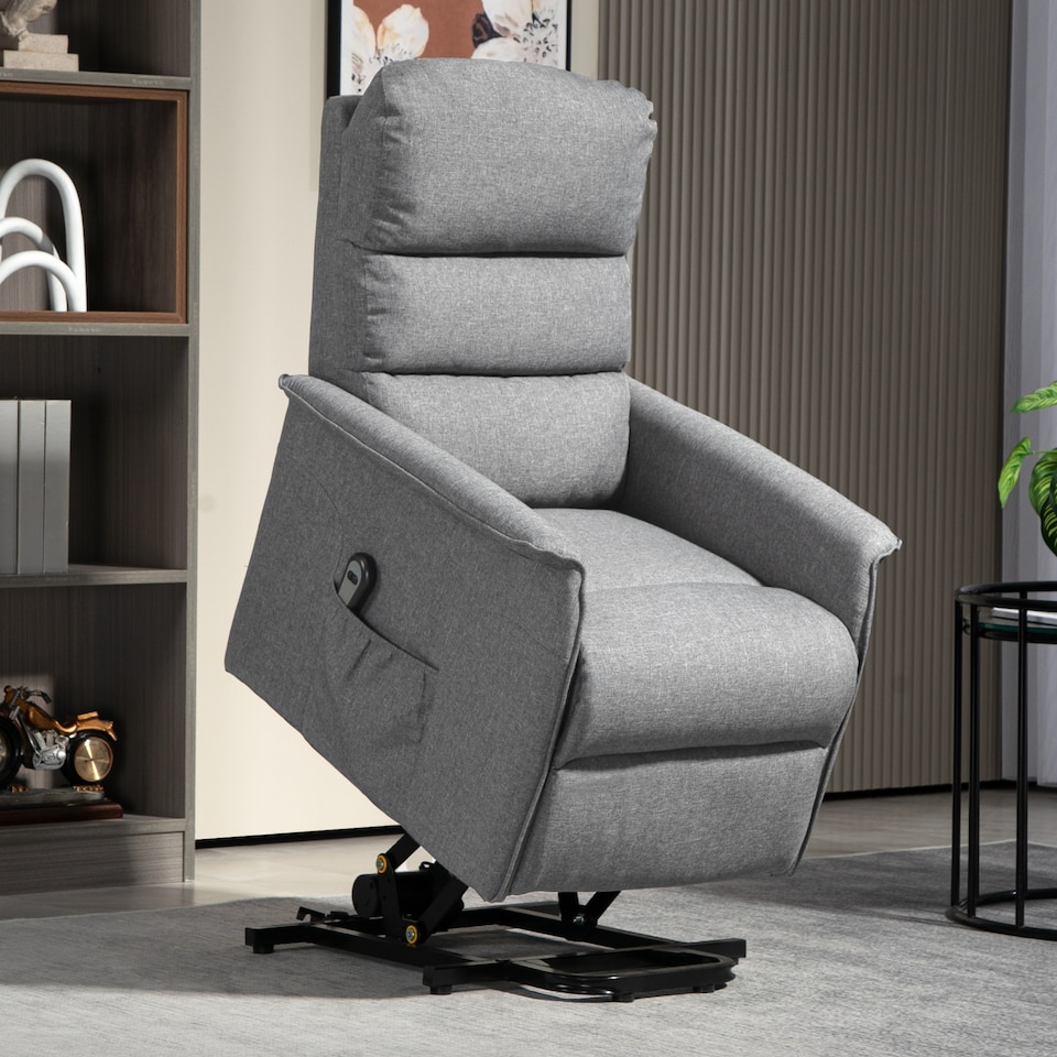 image 1 of HOMCOM Power Lift Recliner Chair, Electric Lift Chair for Elderly, Fabric Riser and Reclining Armchair with Remote Control, Side Pockets, Footrest, for Living Room, Grey | Grey | Grey