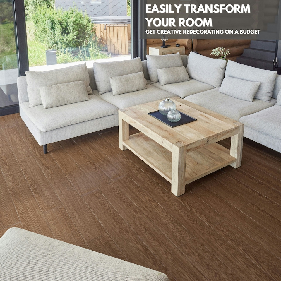 image 1 of NOVECRAFTO Self Adhesive Vinyl Floor Planks – Peel & Stick Flooring – Brown Wood Effect – Easy DIY Installation – Durable & Waterproof Tiles Brown | 0.97 sqm