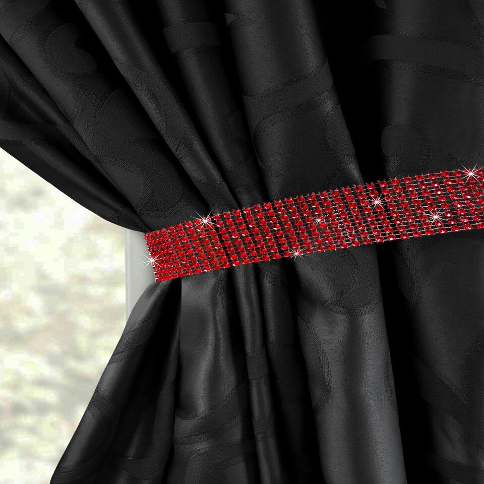 image 1 of Intimates Diamante Strip Curtain Tieback Pair Red | Red