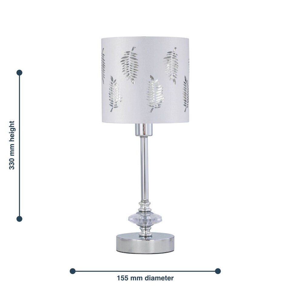 image 1 of Set of 2 Chrome Jewelled Table Lamps with White Fern Shades | Chrome | White | Medium | 2