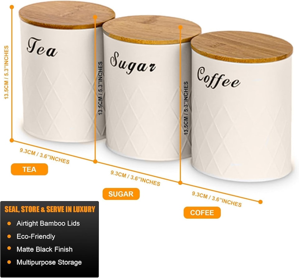 image 1 of 6Pcs Kitchen Storage Canister Jars with Can Opener Airtight Bamboo Lid Tea Coffee Sugar Bread Tins Set