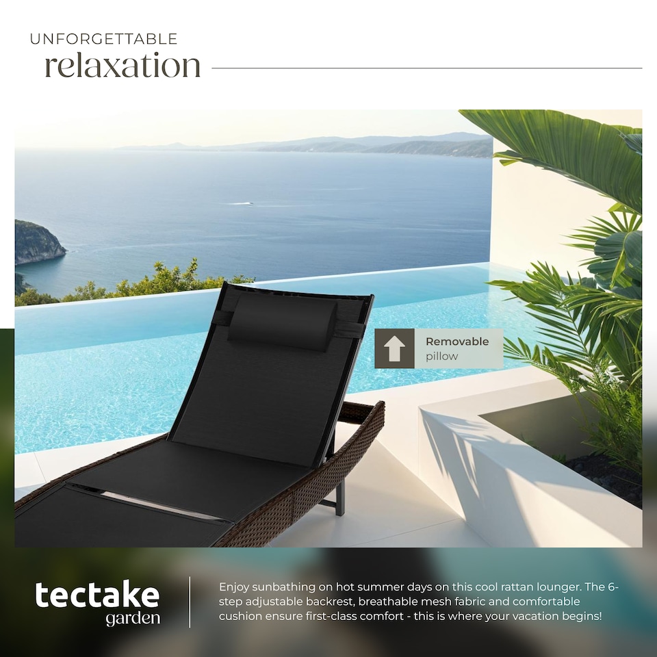 image 1 of Sun Lounger Weatherproof And UV-resistant 6 step Adjustable Backrest Poly Rattan | Brown | mixed brown | 1