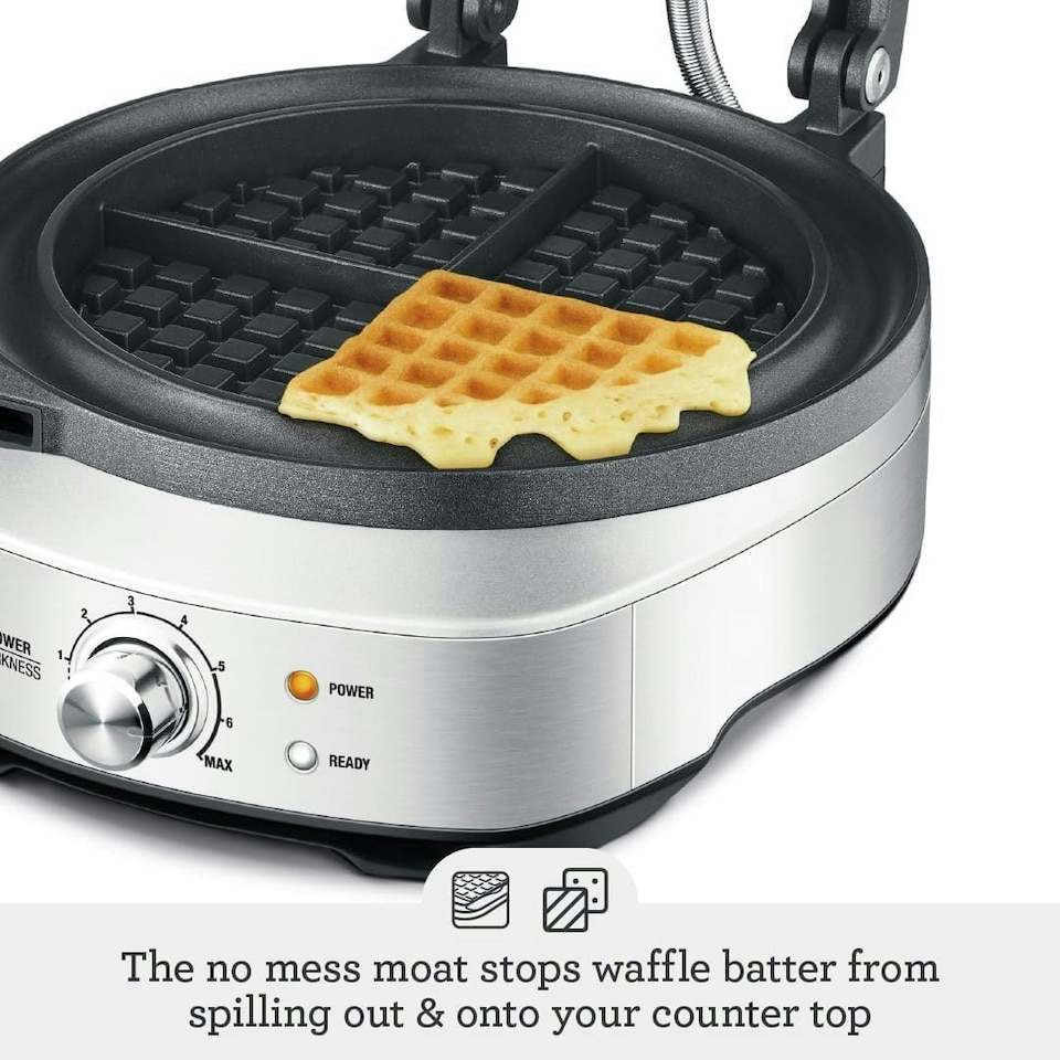 image 1 of Sage The No-Mess Waffle Maker, With Non-Stick Surface, No Mess Moat & Browning Control - Brushed Stainless Steel