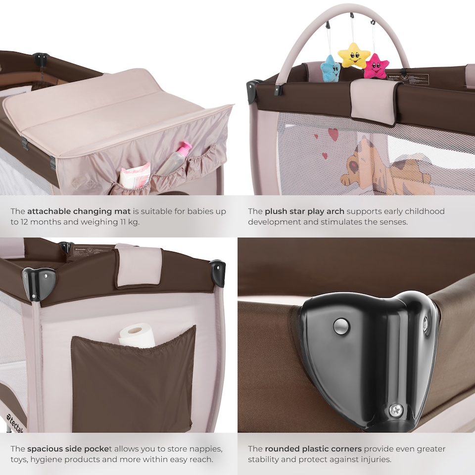 image 1 of Travel Cot Dog - foldable, with changing mat, for children up to 36 months | Cream | brown | 132 x 75 x 104 cm | 1