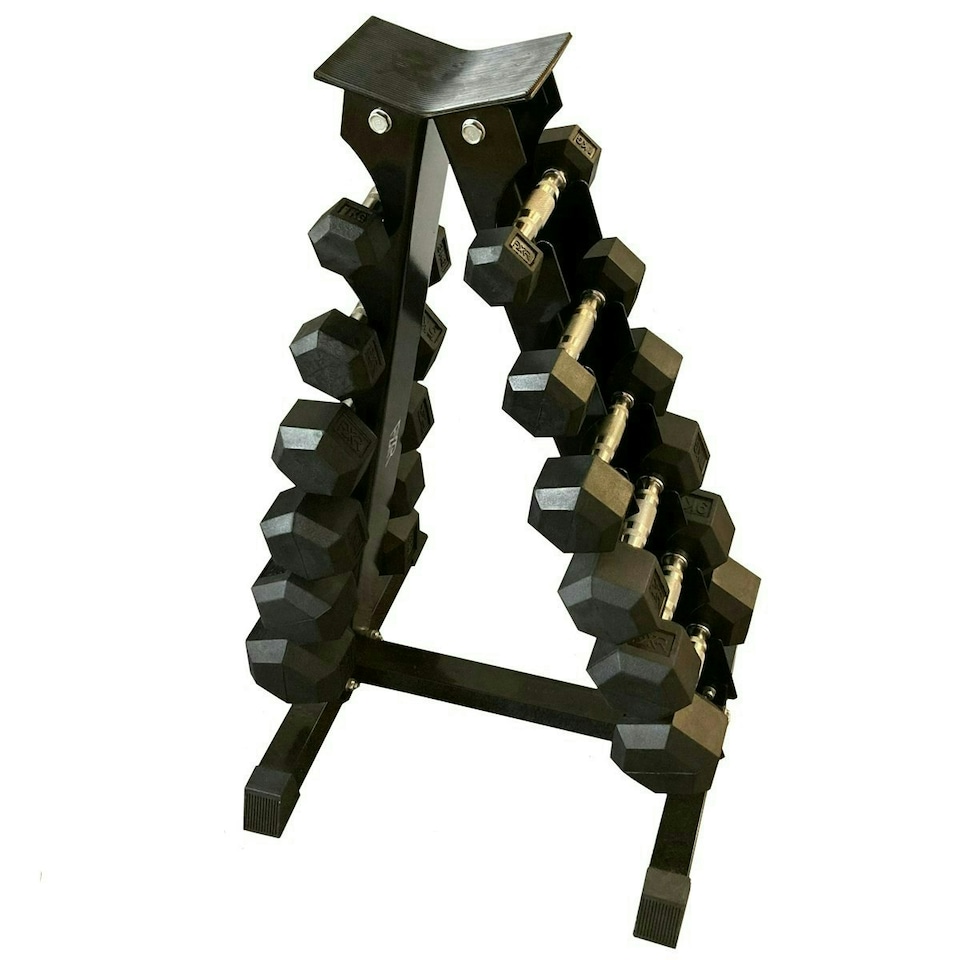 DUMBBELL STAND + SET OF 6 PAIRS OF DUMBBELLS (2KG-14KG)