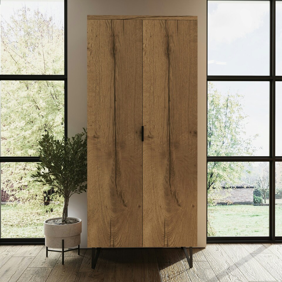 image 1 of FWStyle Fisso 2 Door Wardrobe Cracked Oak - Quick Click & Cam Assembly Orange