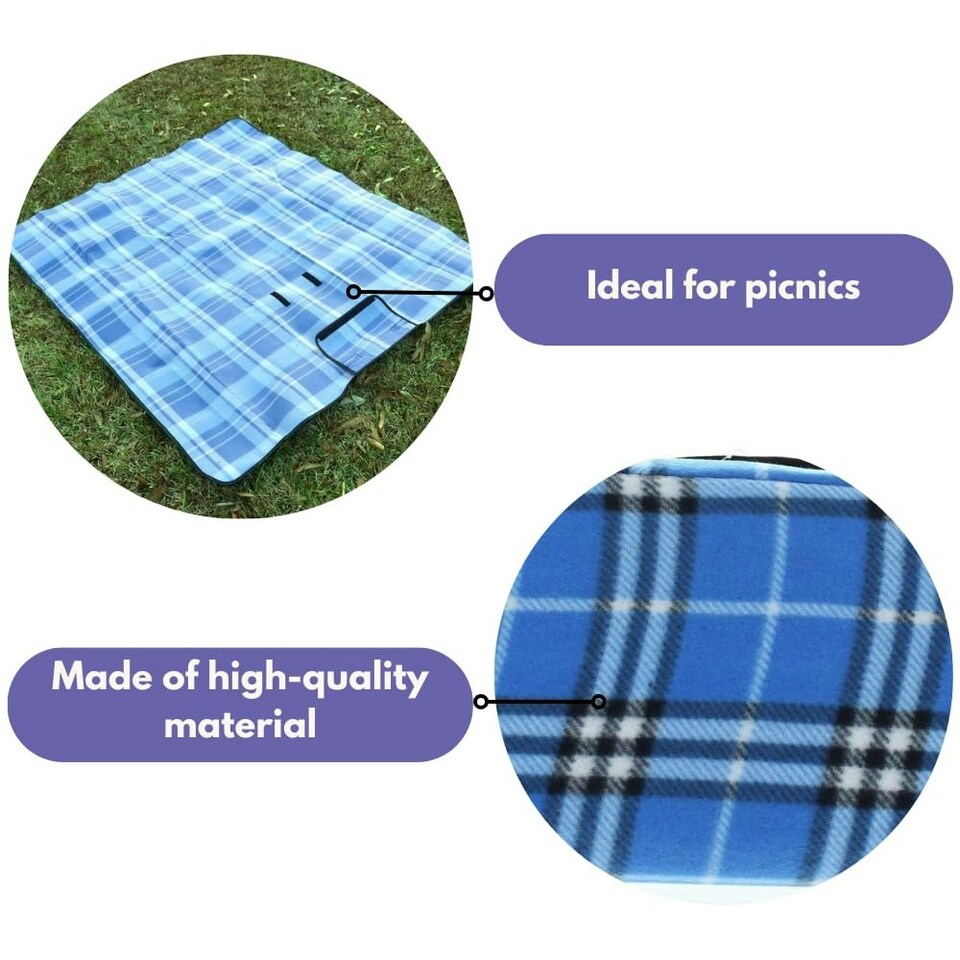 image 1 of Marco Paul Blue Chequered Picnic Blanket Blue