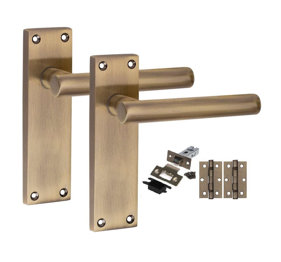 image 1 of Golden Grace 5 Pairs Victorian Straight T-Bar Door Handle on Backplate Antique Brass with 2.5" Latch & Hinges - 150mm x 40mm | Bronze