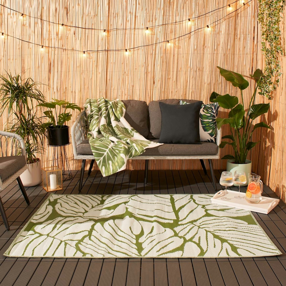 image 1 of OHS Outdoor Waterproof Tropical Garden Patio Anti-Slip Rug, 80x150cm - Green/White