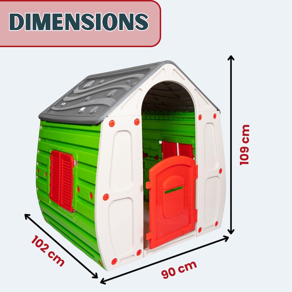 image 1 of 1.09m Grey & Green Kids Indoor Outdoor Plastic Wendy House Magical Playhouse
