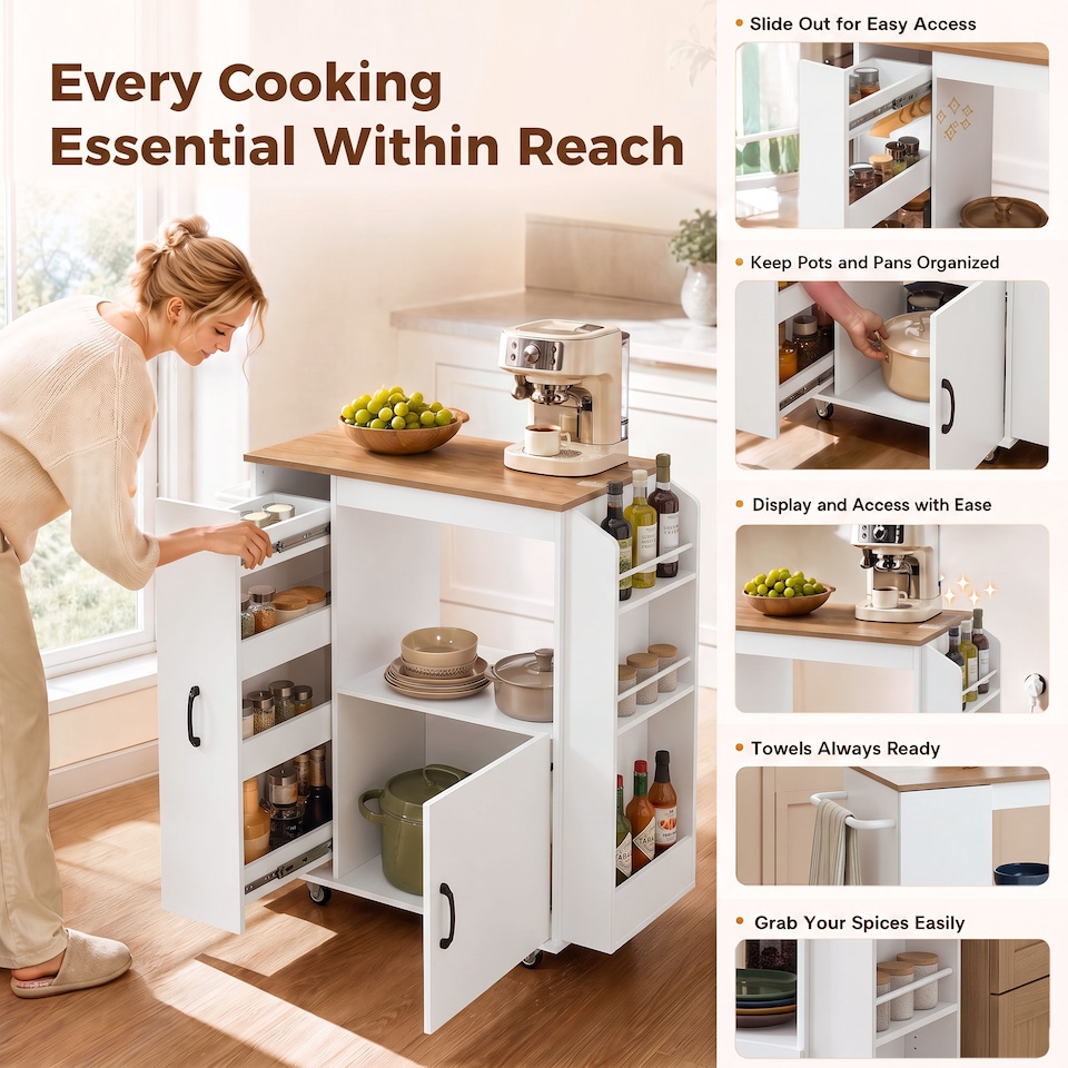 image 1 of HOMCOM Kitchen Trolley on Wheels, Rolling Kitchen Cart with Power Outlet