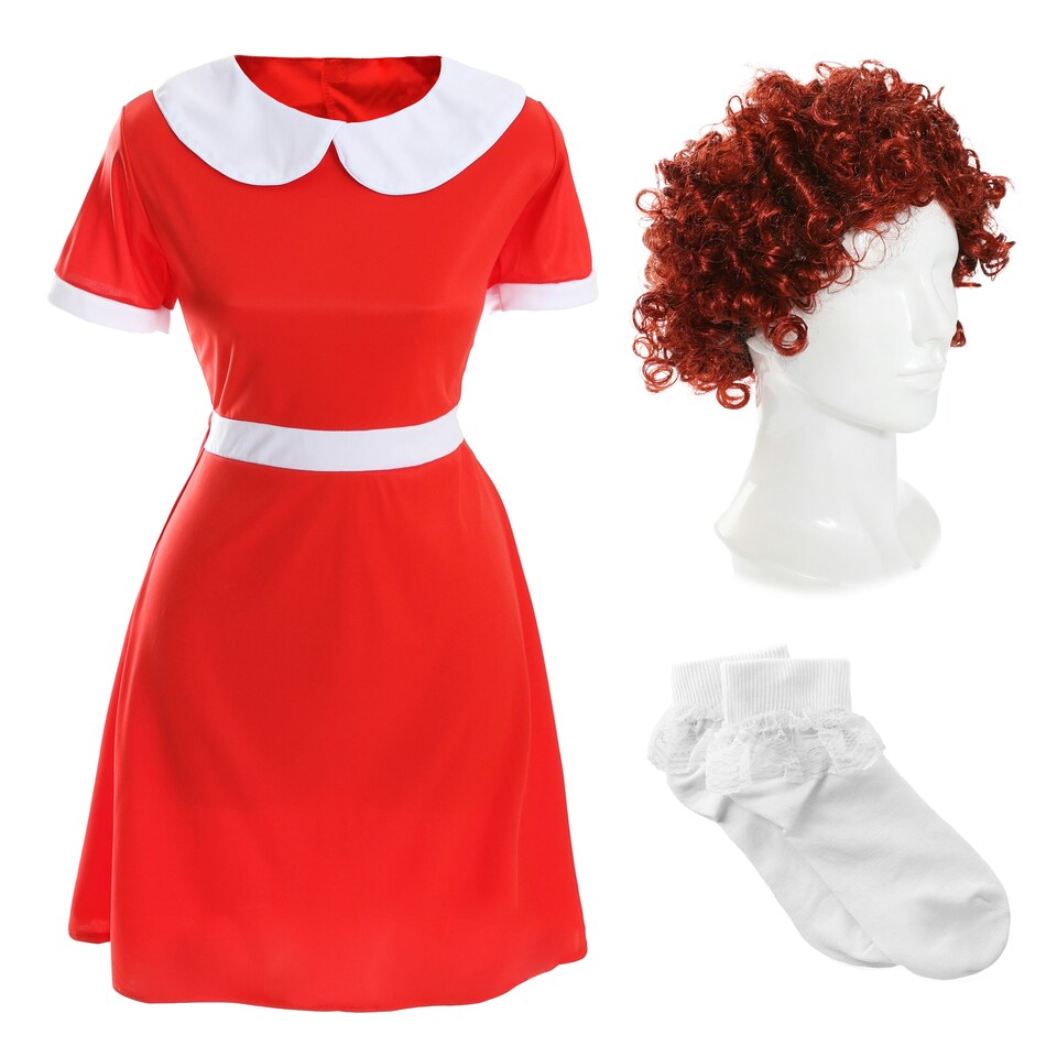 image 1 of Orphan Girl Costume, Wig & Socks Red | XL