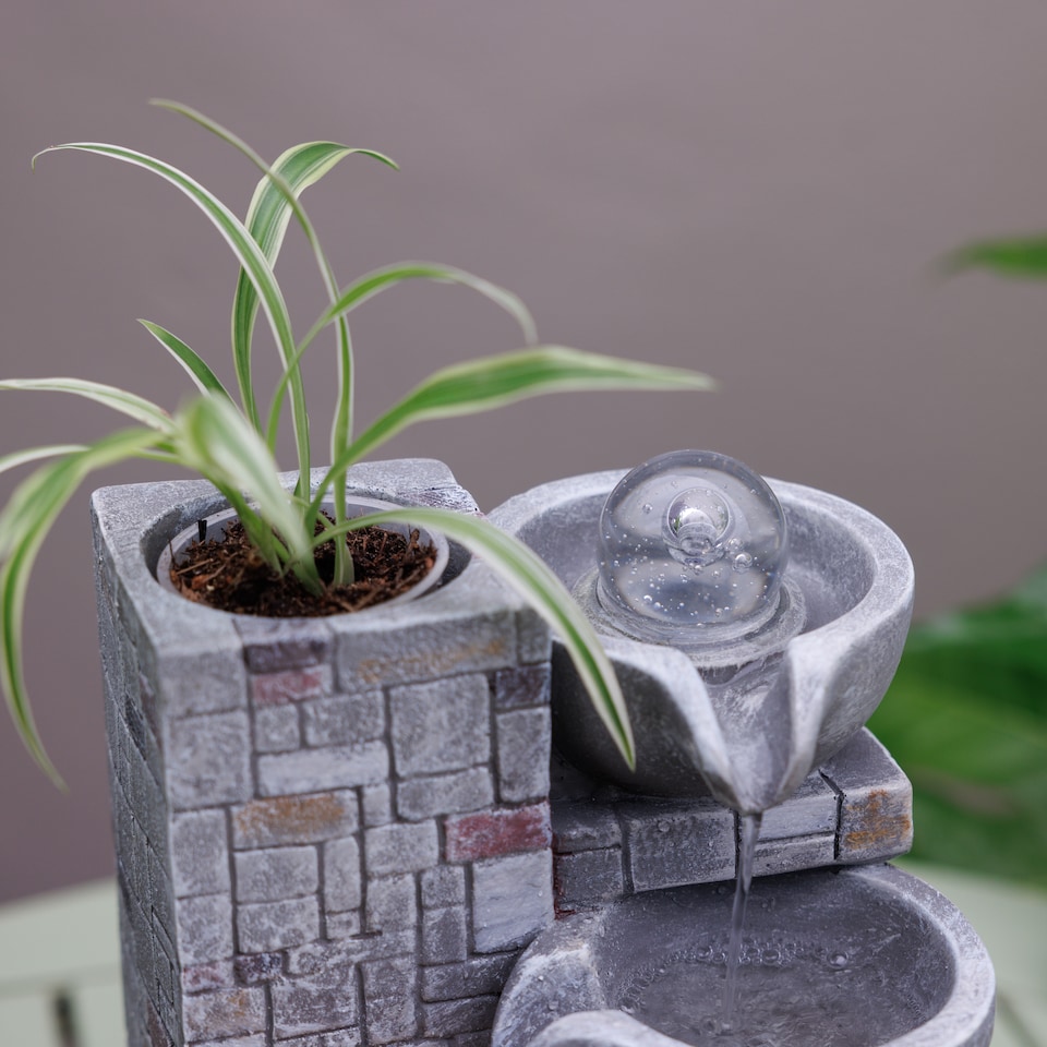 image 1 of Rustic Cascading Bowls Tabletop Water Feature With Sphere & LED Lights