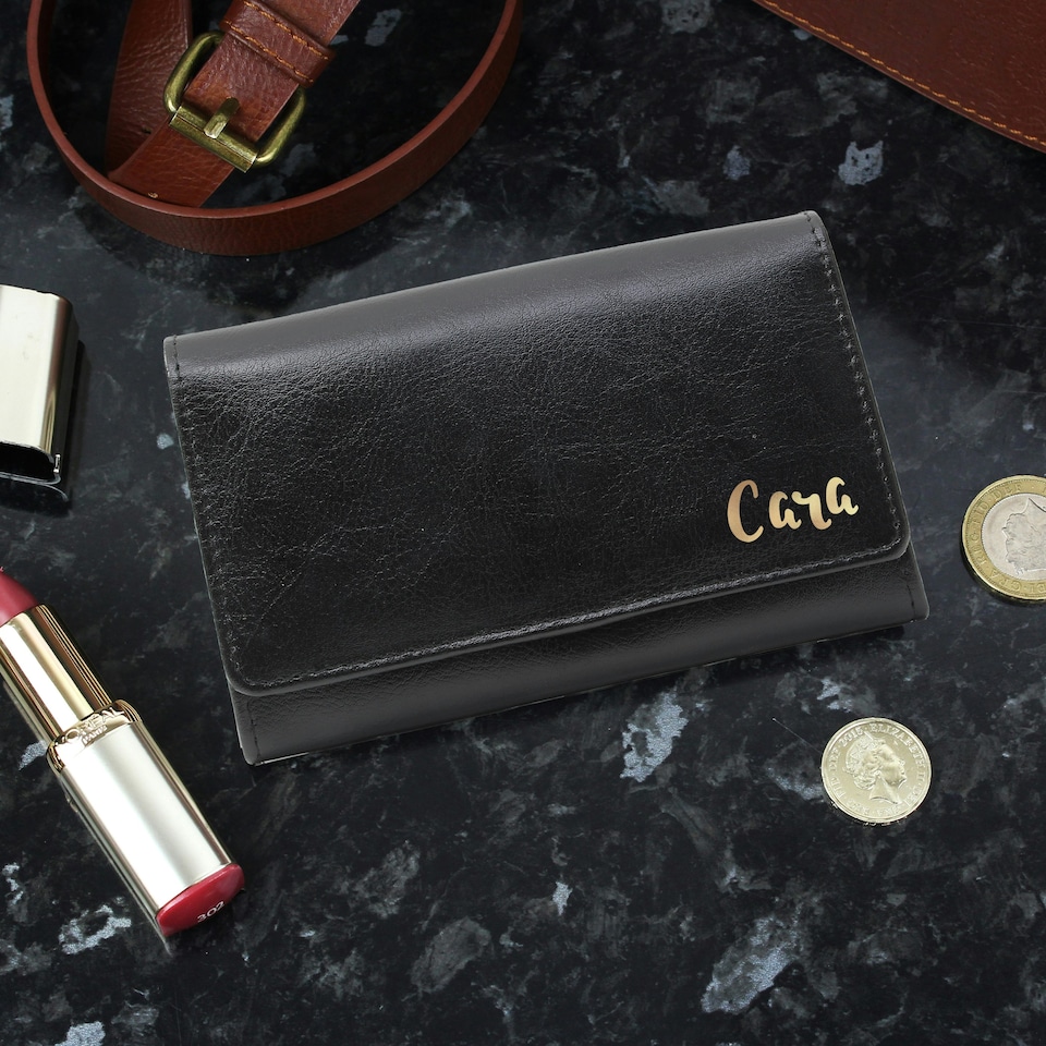 image 1 of Personalised Black Leather Purse Black