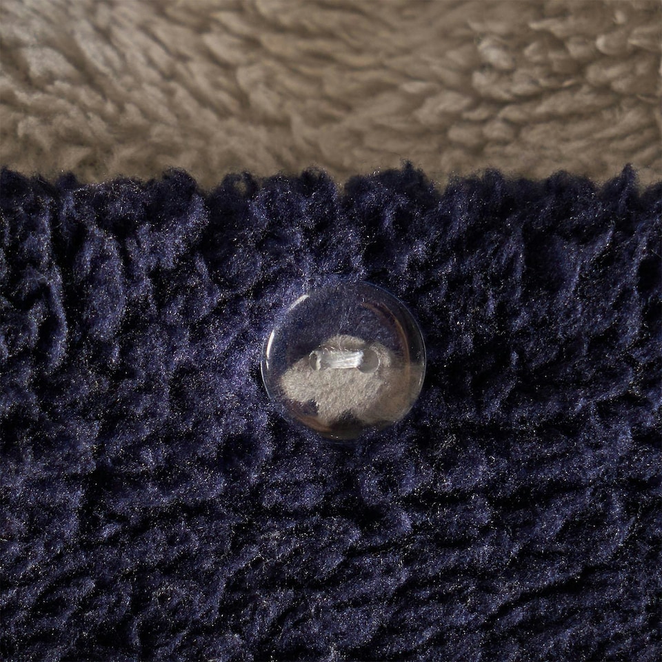 image 1 of OHS Reversible Soft Teddy Fleece Duvet Cover and Pillowcase Bedding Set, Single - Navy Blue/Grey