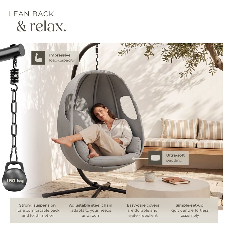 image 1 of Hanging Egg Chair Anika - with frame and extra thick seat cushion | Grey | light grey | One Size | 1
